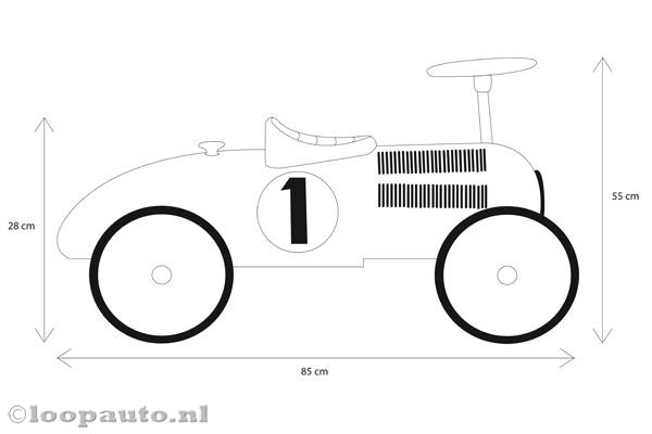 Formaat van de metalen loopauto.