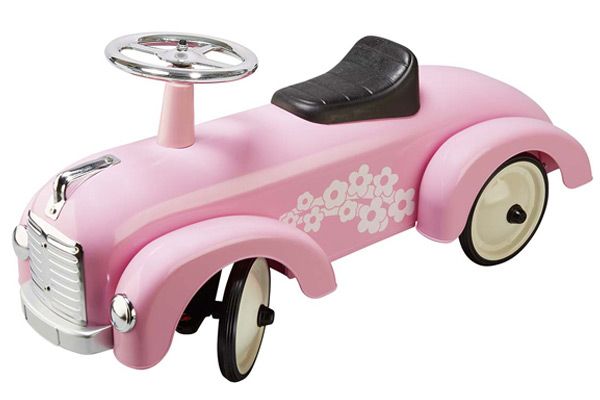 Metalen loopauto Pink Flower.