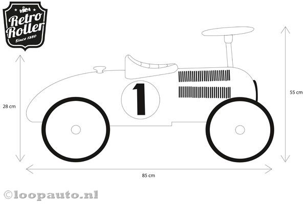 Het formaat van de Retro Roller loopauto.