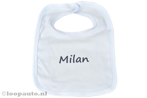 Slabbetje met eigen naam licht blauw.